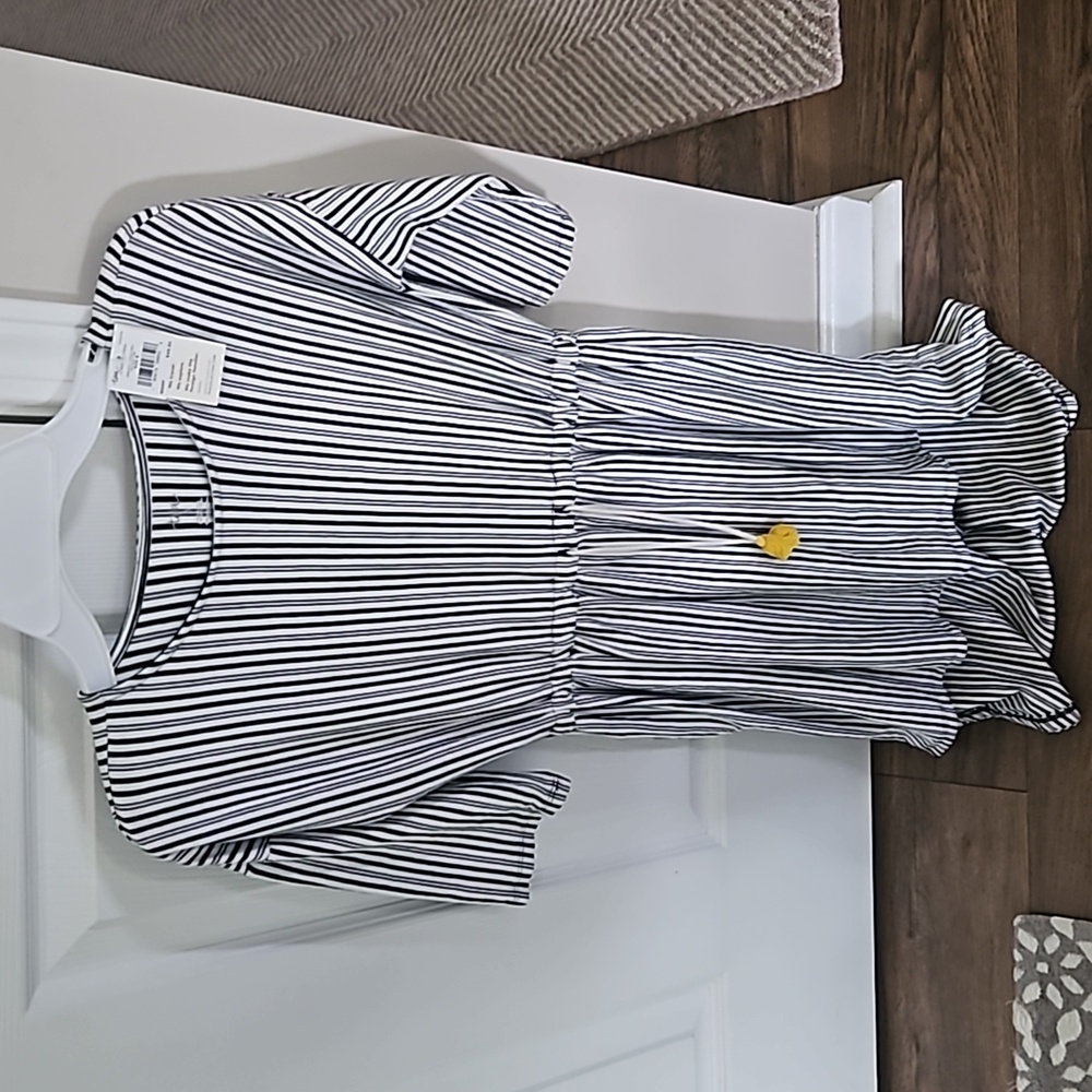 NWT tea girls cotton black and white stripped dress side 8